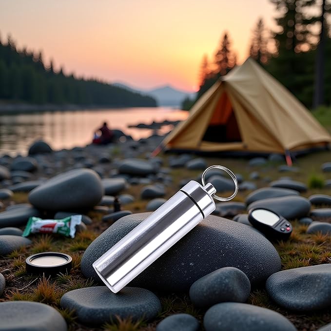 Silver Small Portable Pill Box Keychain, Aluminium Alloy Mini Pill Organizer Case Container for Purse,Waterproof Metal Pill Holder Medicine Bottle for Outdoor Camping Travel Personal Pill Organizers