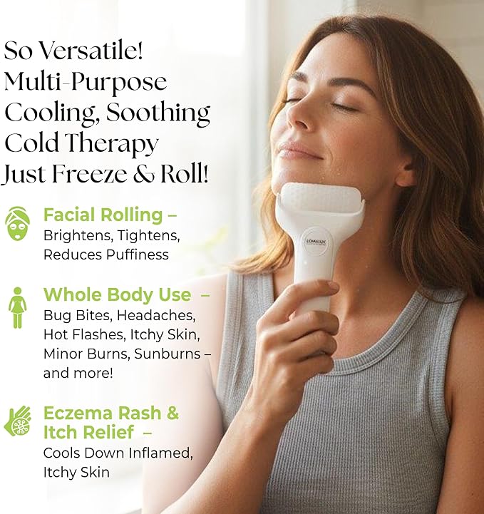 Loma Lux Cool IT! ICE Roller – Multi-Purpose Face & Body Cold Therapy for Skin Itch, Puffiness, Eczema, Minor Burns & Sunburn Relief | Soothing, Reusable