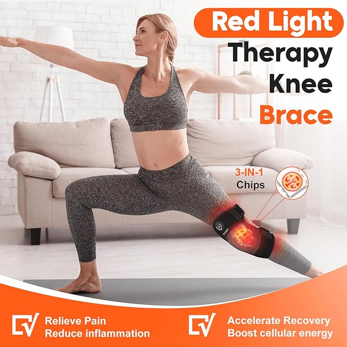 Red-Light-Therapy, Infrared Light Knee Brace Wireless Rechargeable for Knee Shoulder Pain Relief, 660nm & 850nm Infrared Therapy Heated Device for Knee/Shoulder/Joint/Elbow, Gifts for Women Men