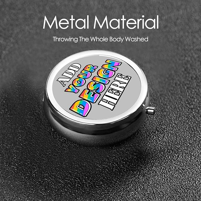 Custom Pill Case, Medicine Pill Box Organizer Container Travel Pill Holder Vitamin for Purse Med Wallet Portable Mini Pastillero Round, Silver, Personalized Gifts