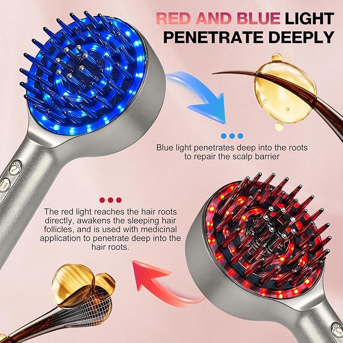 3 in 1 Scalp Massager Hair - 360° Hair Oil Applicator Electric Scalp Massager IPX7 Waterproof for Home & Travel(Silver)