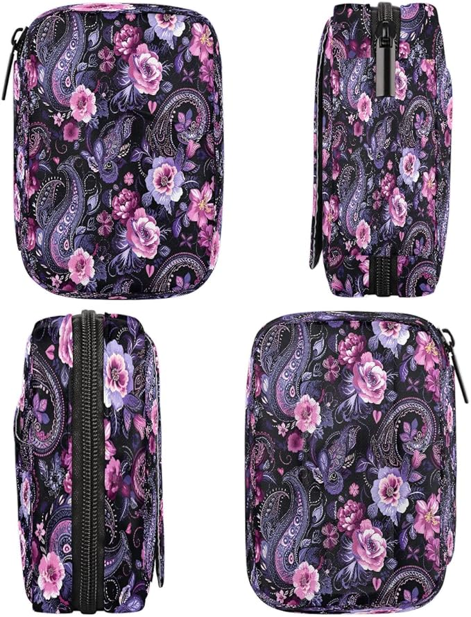 Purple Psychedelic Paisley Travel Pill Organizer Box Weekly Portable Pill Case Daily Pills 7 Day Small Birth Control Pills Container Removable Compartments for Medicine Vitamins Fish Oil