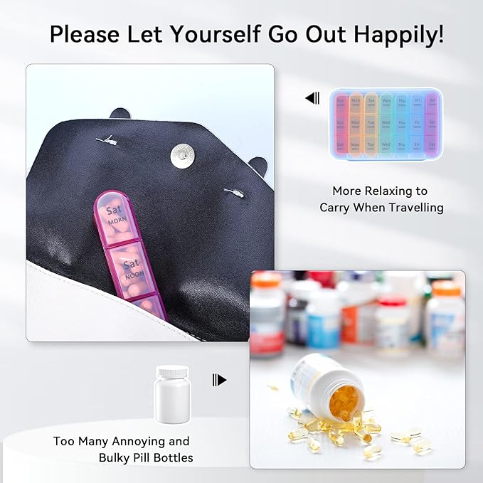 ASprink Pill Organizer 3 Times a Day - Weekly Pill Organizer 3 Times a Day - Large Pill Box 7 Day Medicine Organizer (Black and Blue)