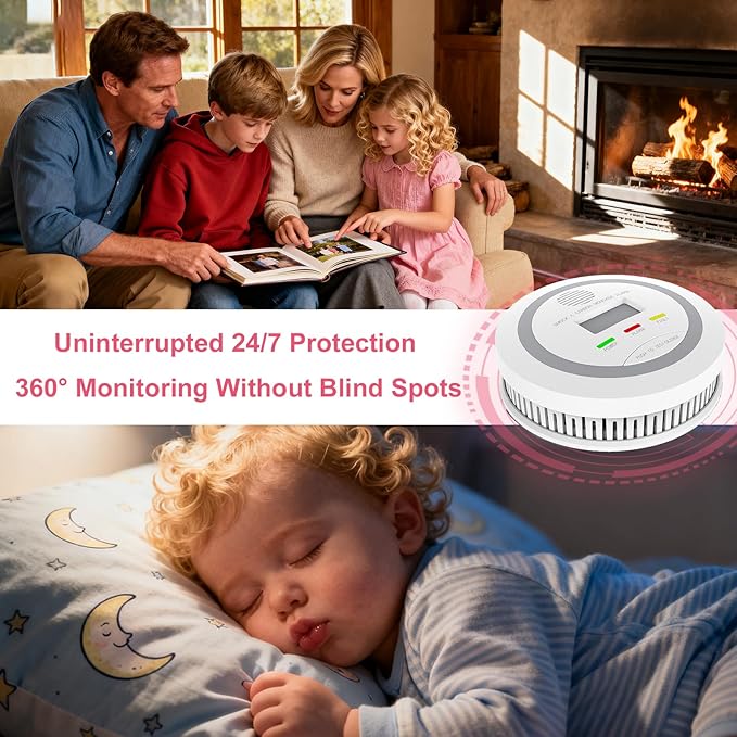 Smoke and Carbon Monoxide Detector, 2-in-1 Combo Alarm, Battery Operated Smoke Detector & CO Alarm with LCD Display, Dual Sensor Smoke Alarm &CO Sensor, Easy to Install,85db Sound
