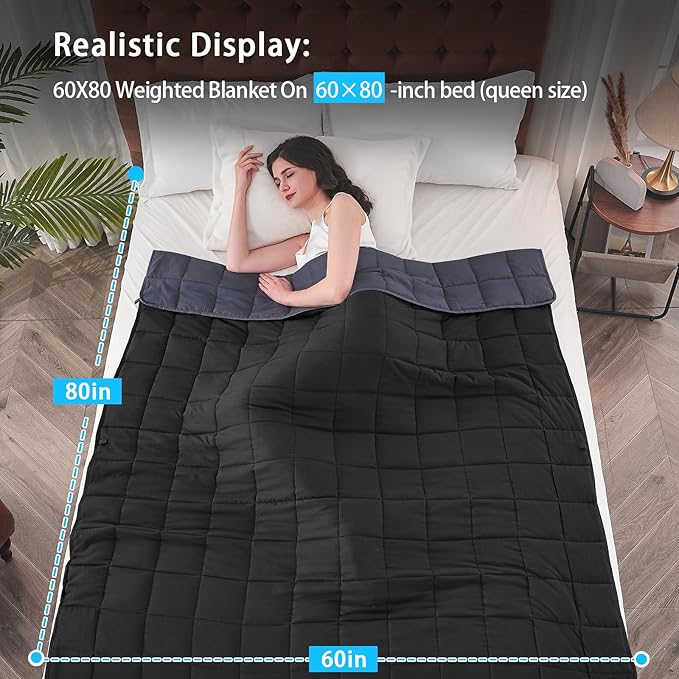 yescool Weighted Blanket for Adults (20 lbs, 60" x 80",Grey& Black) Cooling Heavy Blanket for Sleeping Perfect for 190-210 lbs, Queen Size Breathable Blanket with Premium Glass Bead, Machine Washable