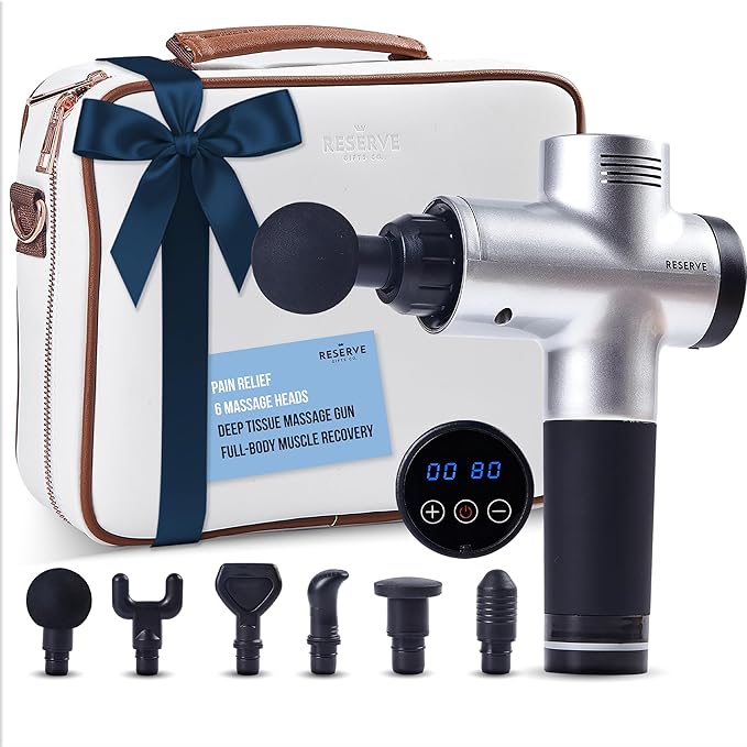 Massage Gun Gift with Carrying Case - Deep Tissue Back Massager for Pain Relief with 6 Percussion Relaxation Heads - Silent Brushless Motor, Gift for Wife, Mother (White/Pearl)