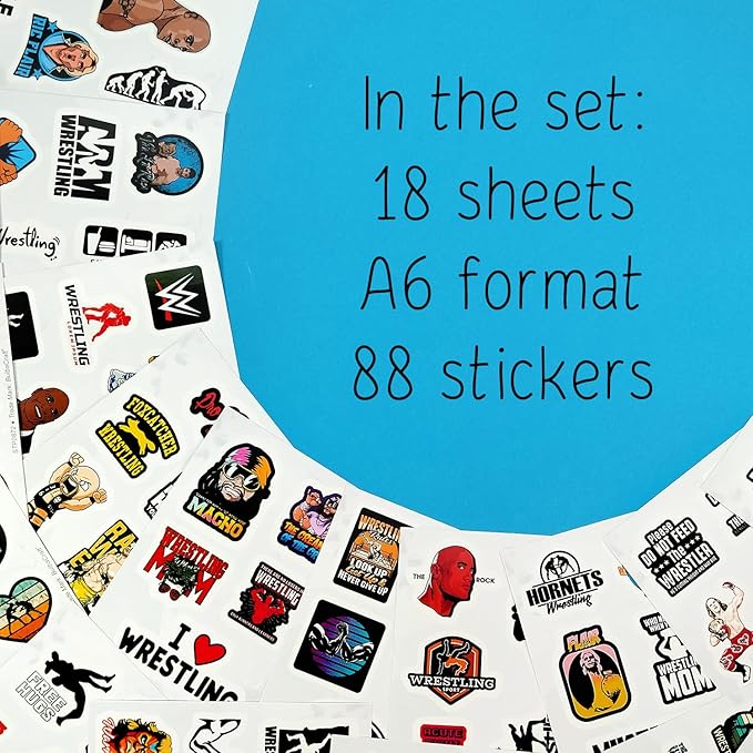 BulbaCraft 100Pcs Wrestling Stickers and Decals for Water Bottles, Wrestling Birthday Party Decorations, Gifts for Wrestlers, Gifts for Women & Men