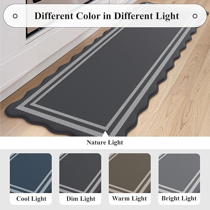 KIMODE Anti Fatigue Mats for Kitchen Floor 17"x59"+17"x29", Dark Grey Farmhouse Kitchen Rugs Sets of 2, Cushioned Kitchen Floor Mat Non Skid, Memory Foam Kitchen Mat for Laundry Office Sink Desk
