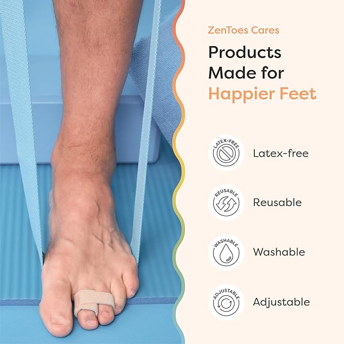 ZenToes Hammer Toe Corrector for Women & Men - Reusable Fabric Buddy Wraps for Broken Toes - Cushioned Toe Splint for Protection & Recovery & Hammertoe Straightener - 4 Count (OSFM, Firm Beige)