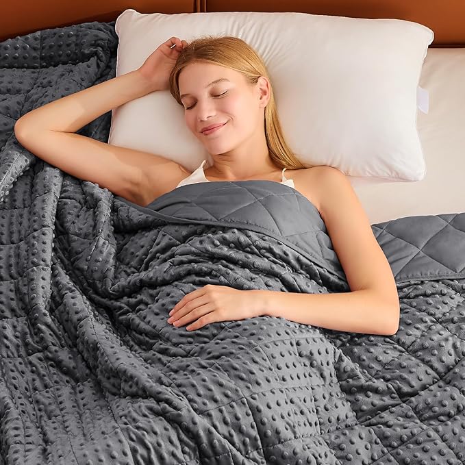 Grey Weighted Blanket for Adults 15lbs, 48"x72", Twin Full Size Cooling Minky Heavy Throw Blanket for 120-160lbs, Soft Winter Thick Big Blankets Weighted Comforter Gift for Sleeping