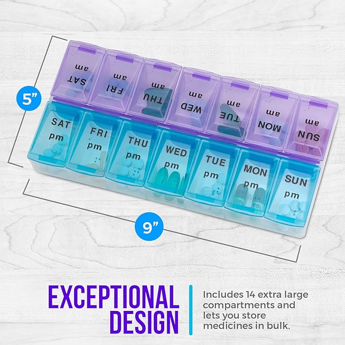 MEDca Weekly Pill Organizer, Twice-a-Day, 1 Pill Organizer Extra Large