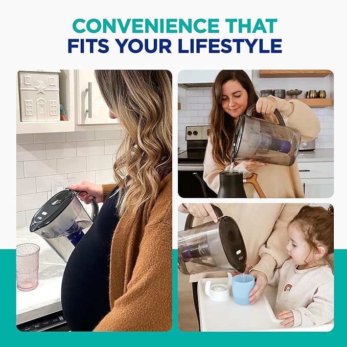 PUR Plus 7-Cup Water Filter Pitcher, Cleaner, Great-Tasting Water, Dishwasher Safe, Powerful, Lead-Reducing Filtration, LockFit Cap Design, Smoke
