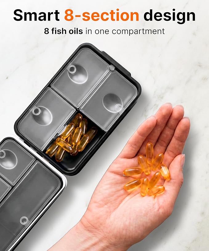 Travel Pill Organizer Box – Moisture Proof Case with Magnetic Closure, Large 8-Compartment Holder for Pills, Vitamins and Supplements, Reliable Medicine Organizer for Daily Use at Home or on the Go
