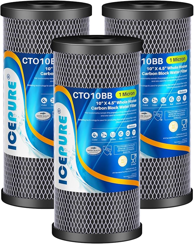 ICEPURE 10"X4.5",1 Microns Whole House Sediment Activated Carbon Water Filter Compatible with Dupont WFHDC8001,EP Series,EPM Series,CB-BB-10, GE FXHTC, GXWH40L, GXWH35F, GNWH38S, CTO10BB,3PACK