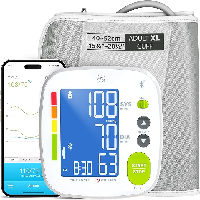 Greater Goods Bluetooth Blood Pressure Monitor with Extra-Large Cuff (15.7"–20.5") – Automatic Digital Upper Arm BP Monitor for Large Arms, Easy-to-Read Backlit Display, Complete Home Kit