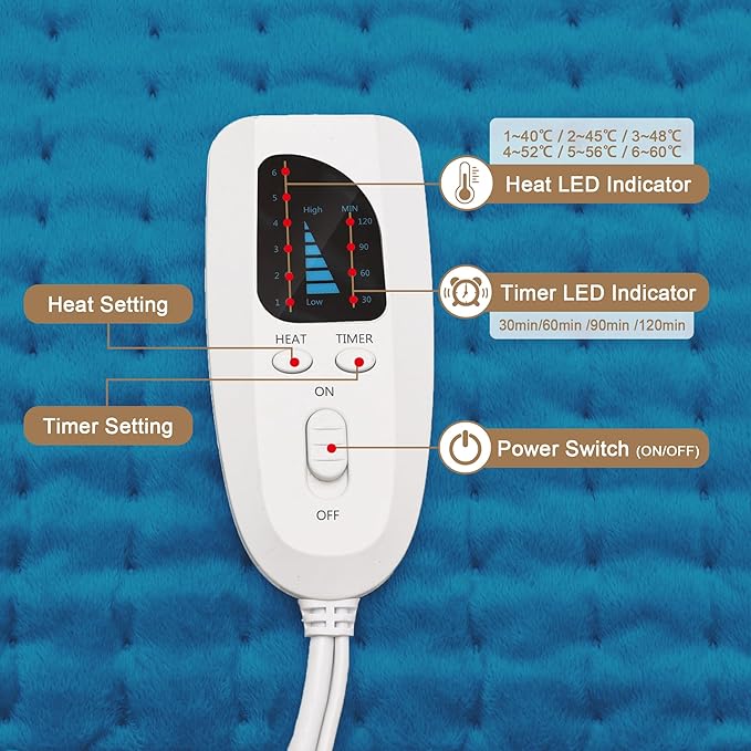 Deepsoon Heating Pad,Electric Heating Pads for Back,Neck,Abdomen,Moist Heating Pad for Shoulder,Knee,Arms,Legs,Dry/Moist Heat & Auto Shut Off,Christmas Gifts for Men and Women,Blue,24x20 Inch