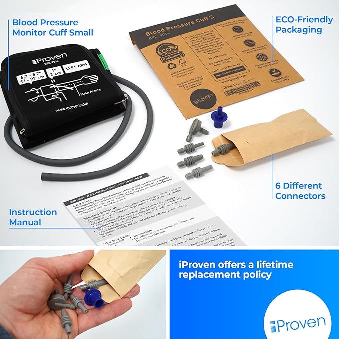Small Cuff Compatible with All Automatic Blood Pressure Monitors, Curved Fit, 6.7"-8.7" Inches (17-22CM), Small, Pediatric Replacement Cuff for Child & Woman with 6 Connectors