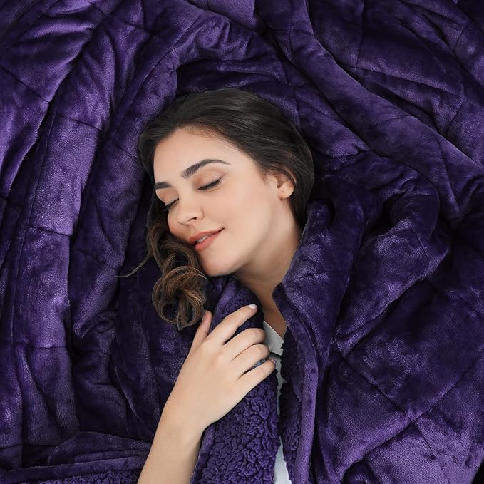 Aemicion Weighted Blanket Queen Size 20lbs,Dual Sided Cozy Fluffy Sherpa Heavy Weighted Blankets for Adults,Ultra Fuzzy Throw Blanket with Soft Plush Flannel Top,60 x 80 inches Purple on Both Sides