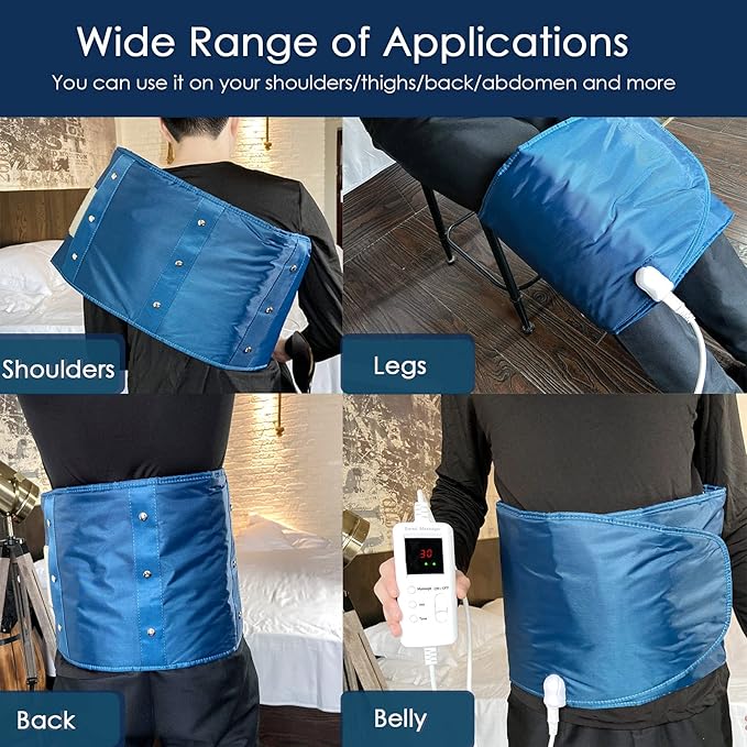 Electric Massager Sauna Belt 360 ° Whole Circle Heat Hot Belt Heating Massage Pad for Lower Back and Waist Pain Relief Deep Tissue,Body Shaper, Ab Workout (Navy Blue)
