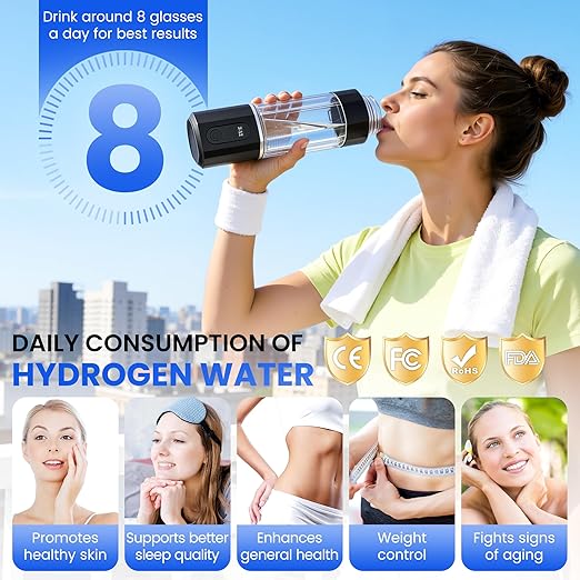 Hydrogen Water Bottle 10,000+PPB - PPB Molecular Hydrogen Infusion - SPE/PEM Technology (Black)