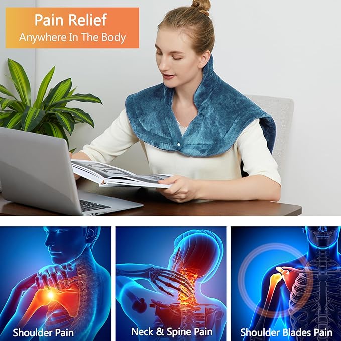 CAROMIO Heating Pad for Back Pain Relief, Neck and Shoulders Electric Heating Pads Large Size, Weighted Full Body Back Heat Pad with Auto Shut Off, Fast Heating and 4 Heat Settings (Teal, 33"x22")