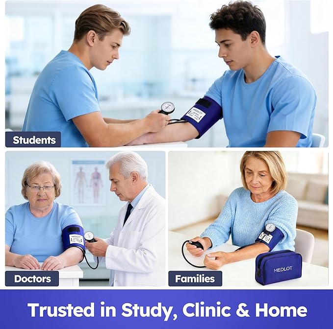 LotFancy Manual Blood Pressure Cuff Adult, Professional BP Cuff, Sphygmomanometer with Carrying Case for Home Medical, Nursing Student, Doctor, Nurse, Blue