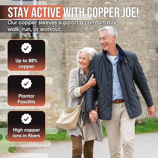 Copper Joe 4-Pack Arch Support Compression Sleeves for Plantar Fasciitis & Flat Feet – Flexible Foot Arch Support Band, Arch Support Inserts for Women & Men