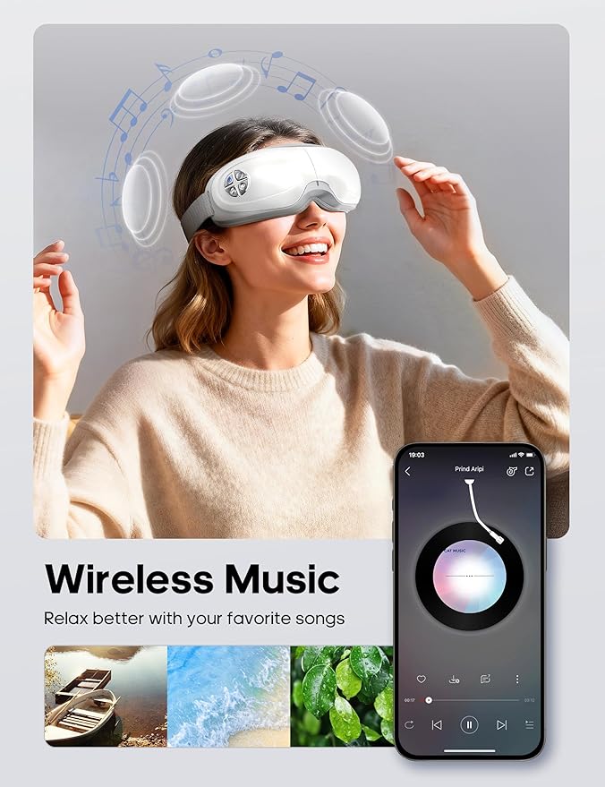 Lupow Eye Massager with Heat, Gift for Women & Men, Eye Mask with Music & White Noise for Migraine, Dry Eyes & Migraines Relief - Birthday, Christmas Gifts for Mom/Dad, Her/Him