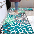 Likiyol Kitchen Mats for Floor [2 PCS] Anti-Fatigue Comfort Kitchen Rugs, Boho Flower Cushioned Waterproof Kitchen Decor Mat Thick, Standing Floor Mats for Home/Office, 18''x30''+18''x48''(Teal)