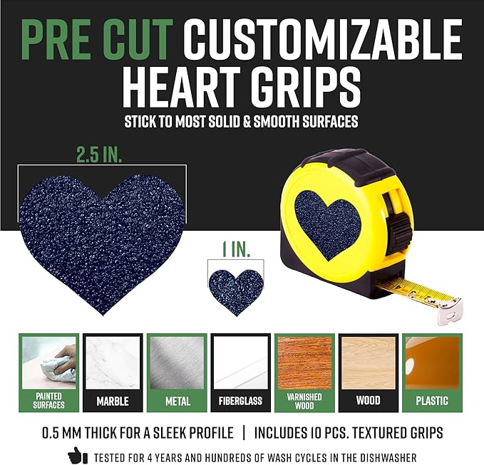 Dragon Grips Heart Stickers - 10 Pcs Blue Heart-Shaped Rubberized Grip Stickers - Waterproof, Multi-Purpose, Non-Slip, Textured Cell Phone Grip Tape for Laptop, Mouse, Tablet, iPad, iPhone Case