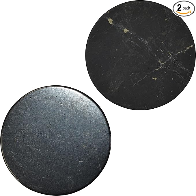 2 pcs Shungite Stickers Set Round 50 mm Polished and Unpolished (1 of Each) for Cell Phone Case Tablet Laptop Computer - Energy Shungite Stones Protection Plate with Carbon Fullerenes