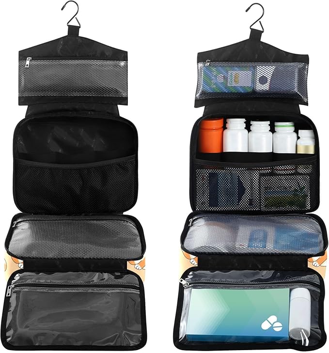 Fustylead Cute Shiba Inu and Paw Prints Travel Pill Bottle Organizer Large Home Storage Medication Bag with Zipper for Vitamins, First Aid, Fish Oil, Medical Supplies