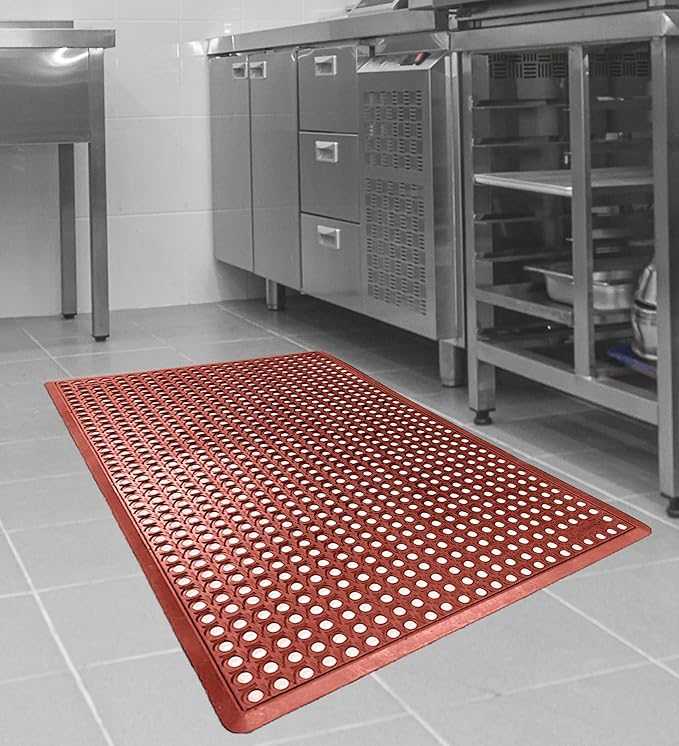 Rhino Mats, B-Series Anti-Fatigue Drain-Thru, Grease Proof, Non-Slip Drainage Floor Mat for Restaurant, Kitchen, Pool, Car Wash, Lab, Gyms, Workplace, Docks or Anywhere (Terra Cotta, 3' x 5' x 3/4")