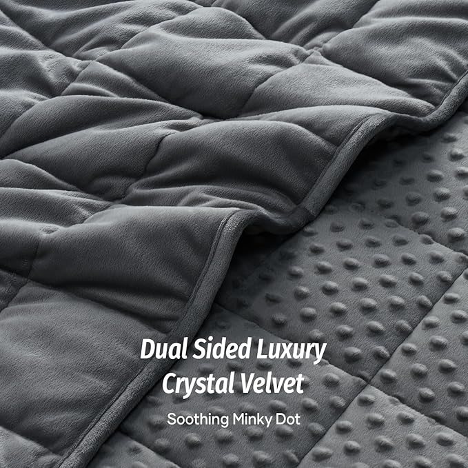 Wemore Minky Dot Weighted Blanket for Adults Twin Size 15 lb, Soft Heavy Blanket for Stress Relief and Sleep Promotion, Breathable Blanket for All-Season with Glass Beads, Dark Grey 48 x 72 inches