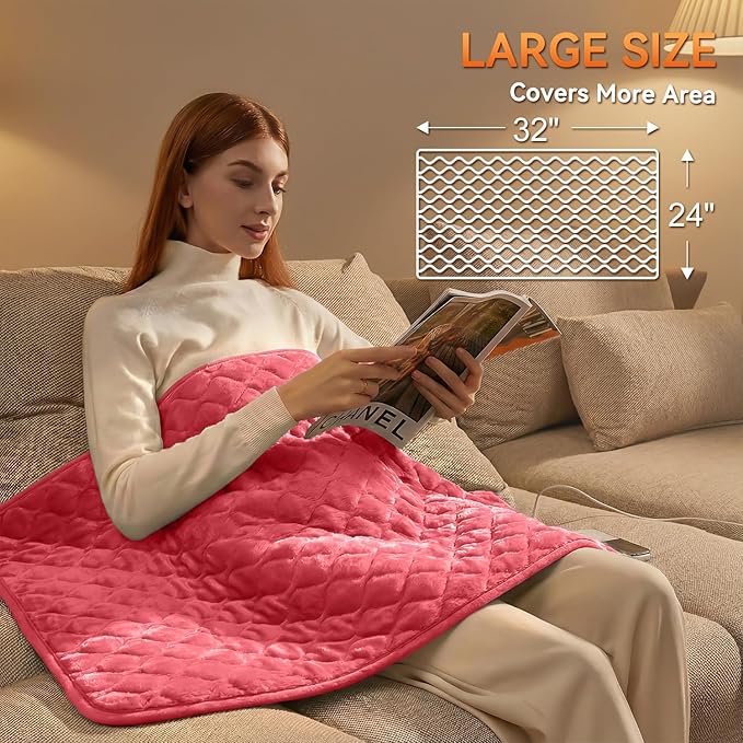 King Size Heating Pad for Back Pain 32"x24" Extra Large Electric Heating Pad for Period Cramps Relief & Body Neck Shoulder Auto Shut Off Heat Pad Temperature Settings Machine Washable Red