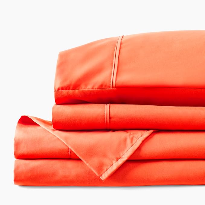 PeachSkinSheets Cooling Bed Sheets for Hot Sleepers - Ultra-Soft Breathable Luxury Microfiber Sheet Set, Moisture-Wicking, Deep Pocket, Oeko-TEX® (Queen, Hot Coral)