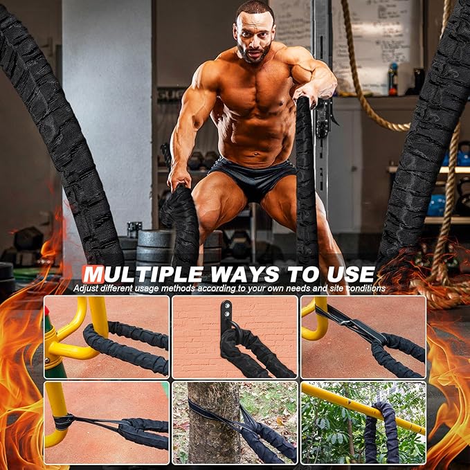 Battle Ropes for Home Gym Exercise: 1.5 Inch Diameter 30FT Length Workout Exercise Rope Training Ropes with Protective Sleeve, Heavy Battle Rope for Workout Exercise Fitness & Strength Training