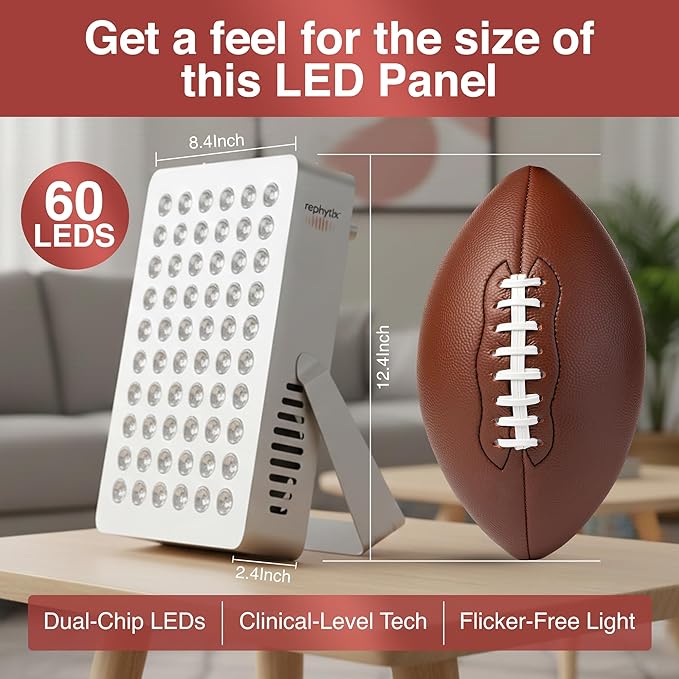 Red Light Therapy Panel for Face and Body, 60 Dual Chip LEDs with Near Infrared Light 660nm & 850nm. Flicker-Free, Optimal Preset Timer for Wellness & Recovery at Home, 300W - Core 1M.