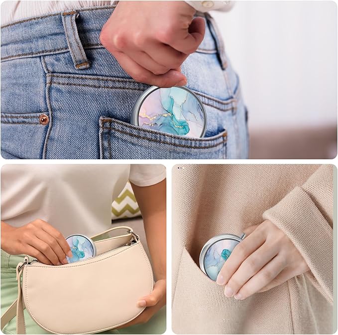 Mini Pill Box, Small Pill Box, Portable Pill Box, Cute Pill Organizer for Vitamins, Medications, Fish Oil and Supplements (Blue Marble)
