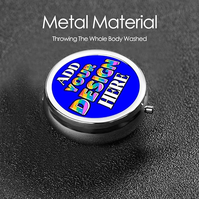 Custom Pill Case, Medicine Pill Box Organizer Container Travel Pill Holder Vitamin for Purse Med Wallet Portable Mini Pastillero Round, Blue, Personalized Gifts