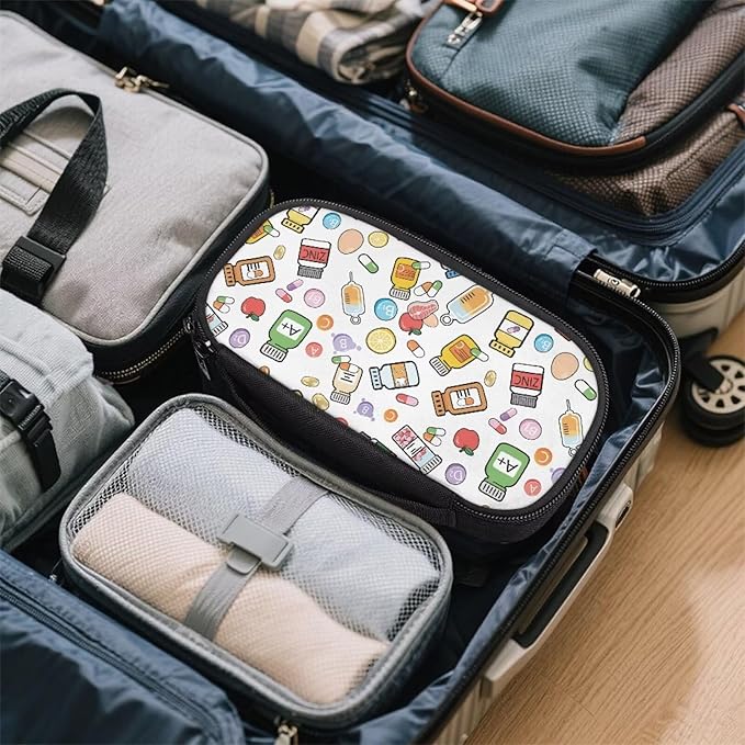 Rnyleeg White Insulin Cooler Travel Case Cute Madicine Pattern Insulin Bag with Handle Portable Diabetic Supplies Organizer Bag Small Madicine Kit for Car Home Travel