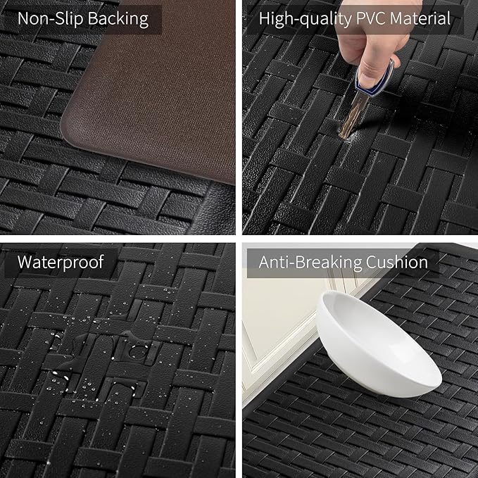 2PCS UKISS Kitchen Rugs, Cushioned Anti Fatigue Kitchen Mats for Floor, Waterproof Kitchen Rug，Non-Slip Comfort Standing Mat for Kitchen (Black, 17.3"x28"+17.3"x60")
