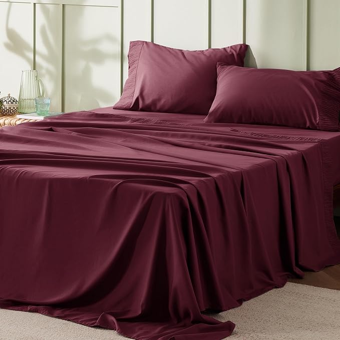 Bedsure California King Sheet Sets - 4 Pieces Soft Cal King Sheets - Breathable & Cooling - Hotel Luxury - Easy Care Polyester Microfiber Bedding for Women, Men, Red