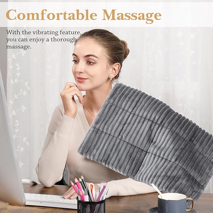 Weighted Heating Pad with Massager Electric Heating Pad for Back with Massaging Vibration, 3 Heating Levels & 3 Massage Types, XXXL Large Size Heating Pad, 33” x 17”, Grey