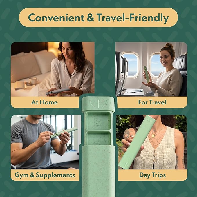 Pillar - 7 Day Pill Box Organiser | BPA-Free Wheat Straw Pill Organiser | Beautiful Tablet Organiser for Travel and Home (Soft Pink)