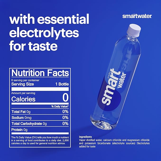 Smartwater vapor distilled premium water , 16.9 Fl Oz (pack of 6)
