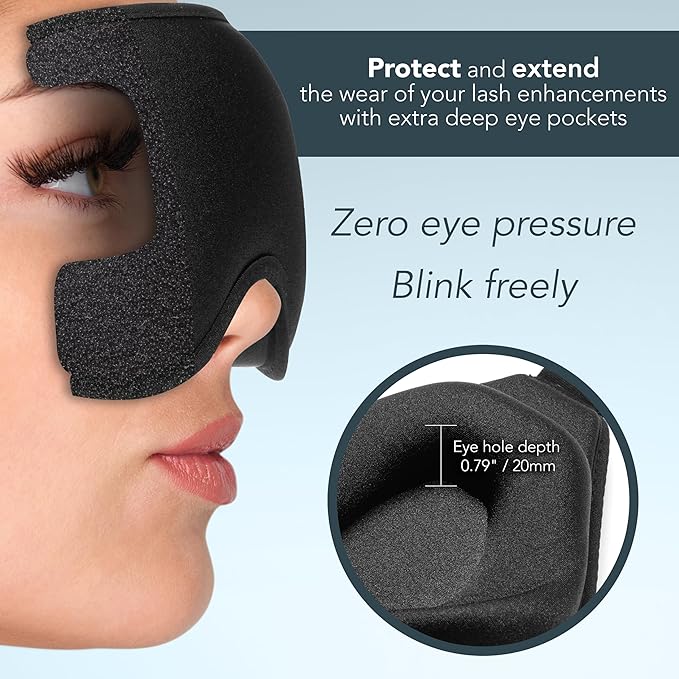 Eyelash Protection Sleep Mask Extra Deep Zero Pressure 3D Eyelash Extension Sleeping Mask 100% Light Blocking Blackout Night Blindfold Side Sleeper Design for Lashes