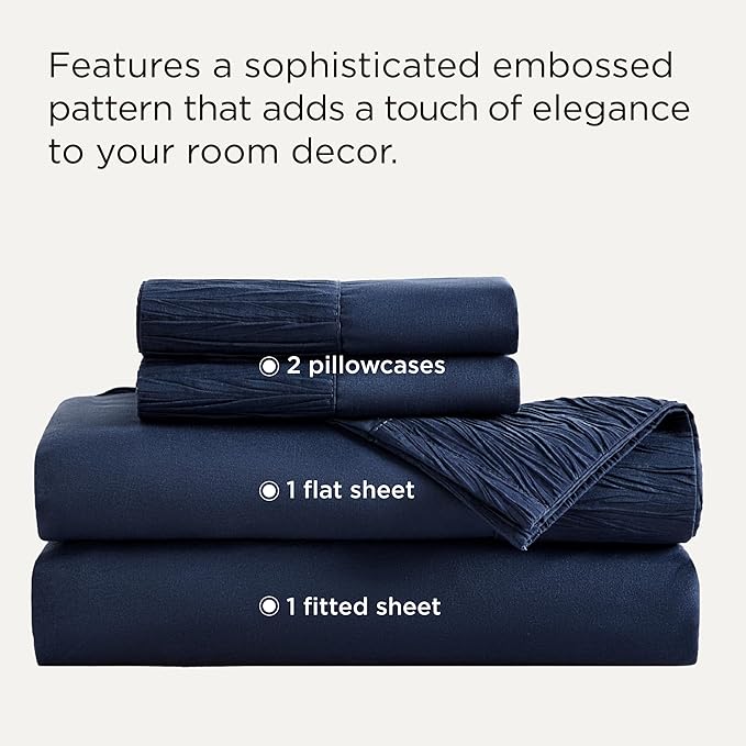 Bedsure Full Size Bed Sheets - 4 Pieces Soft Full Sheet Set - Breathable & Cooling - Hotel Luxury - Easy Care Polyester Microfiber Bedding for Women, Men, Navy