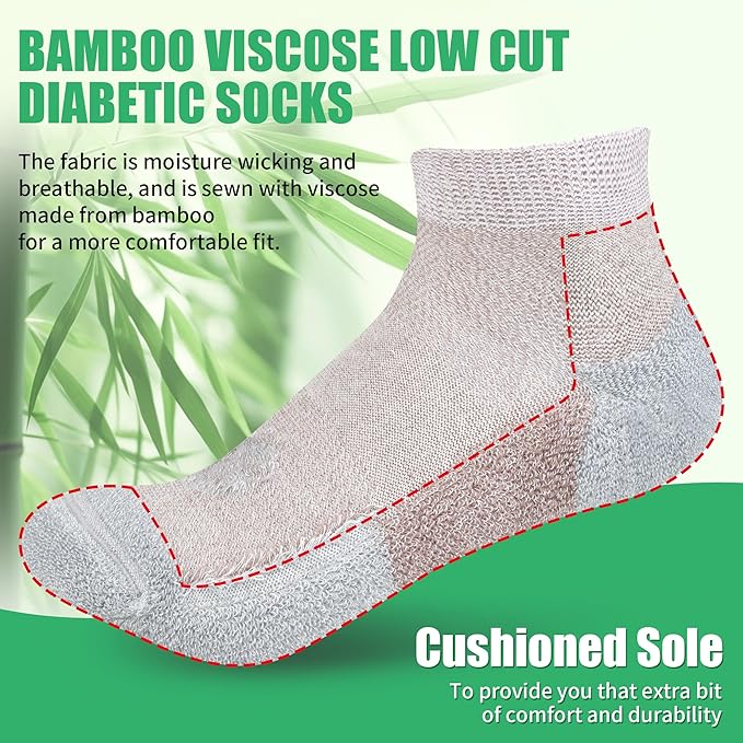 Diabetic Socks for Men,4 & 6 Pairs Low Cut Bamboo Viscose Wide Mens Diabetic Socks Size 9-11 10-13