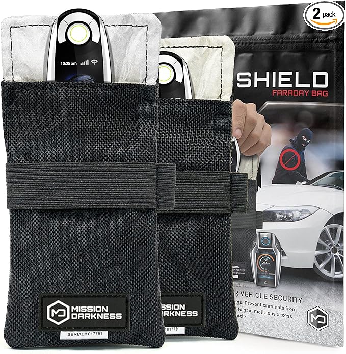 Mission Darkness Faraday Bag for Keyfobs (2-Pack) // RF Shielding Protective Case for Smart Always On Keys Fobs Transmitters Small Electronics Vehicle Security Anti-Hacking Block Signal Relay